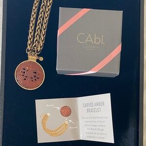 CAbi Gold Chain Bracelet with Carved Amber Medallion